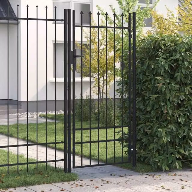 Puerta de valla Boxtel de una puerta con puntas de acero vidaXL, negro, An: 1 m, Al: 2 m