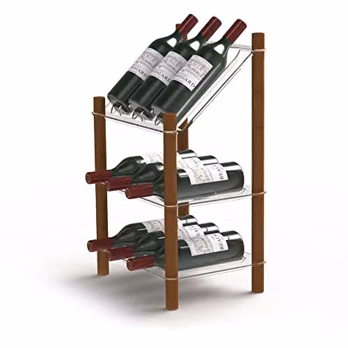 Soporte para 9 botellas de vino Life Story MyWinebar de madera en color marrón con estante superior inclinado y 2 estantes planos