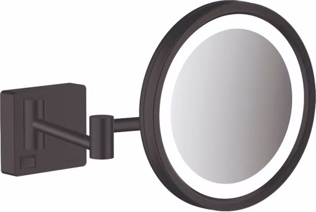 Espejo cosmético con iluminación LED Hansgrohe AddStoris negro mate para montaje en pared