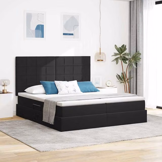 Cama con almacenamiento Maison exclusive en terciopelo negro con base abatible An/P/Al: 200 x 200 x 280 cm