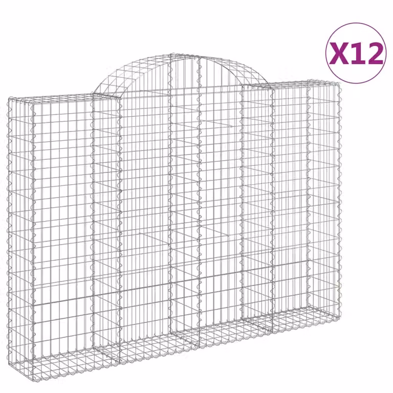 Set de 12 cestas gaviones Syfax de hierro galvanizado en color gris y plata con forma de arco, An/P/Al: 200 x 30 x 140/160 cm
