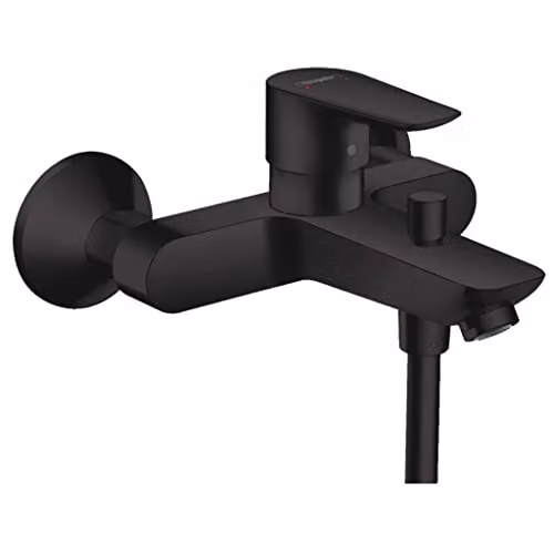 Mezclador monomando de superficie para bañera Hansgrohe Talis E en negro mate con funciones de spray y seguridad de parada