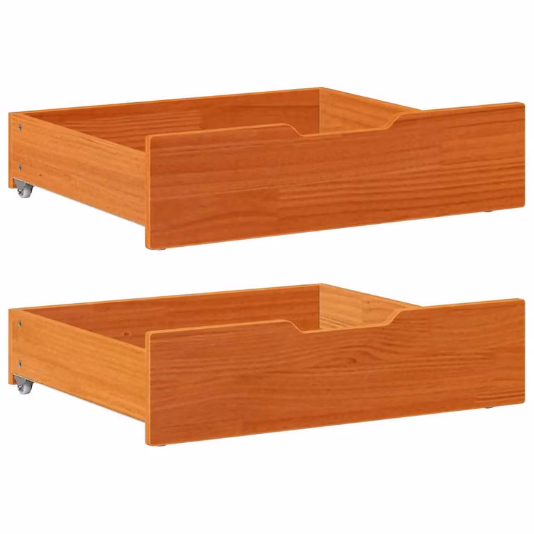 Set de 2 cajones para debajo de la cama vidaXL de madera maciza de pino, color marrón, An/P/Al: 75 x 55 x 17 cm