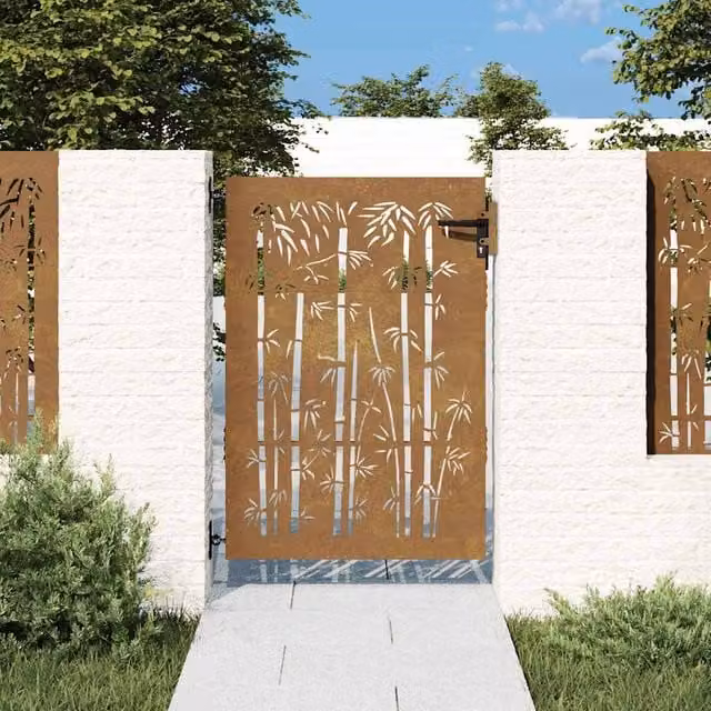 Puerta de jardín batiente de acero de la marca vidaXL en color marrón, An/Al: 85 x 150 cm
