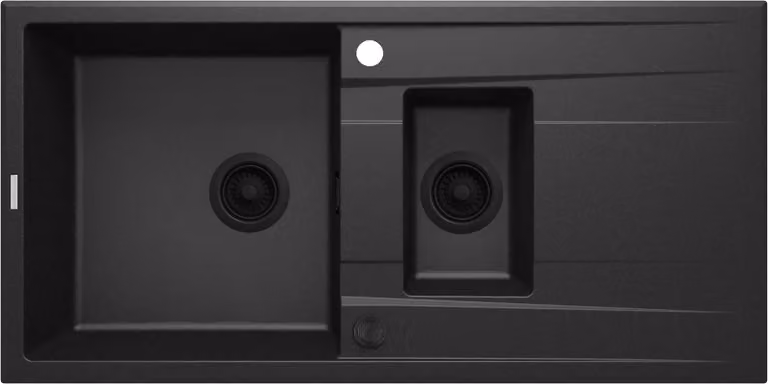 Fregadero de granito compuesto DEANTE con dos cubetas y escurridor disponible en blanco o negro
