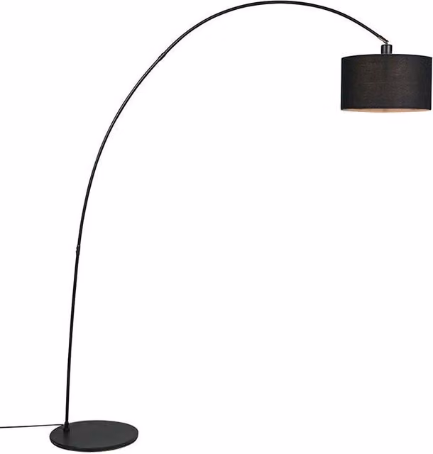 Lámpara de pie de arco moderna QAZQA en color negro con pantalla de tela y estructura de metal para LED E27