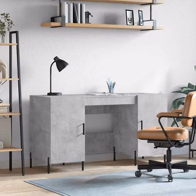 Escritorio de ordenador Maison Exclusive en madera de ingeniería y metal, color gris, An/P/Al: 140 x 50 x 75 cm