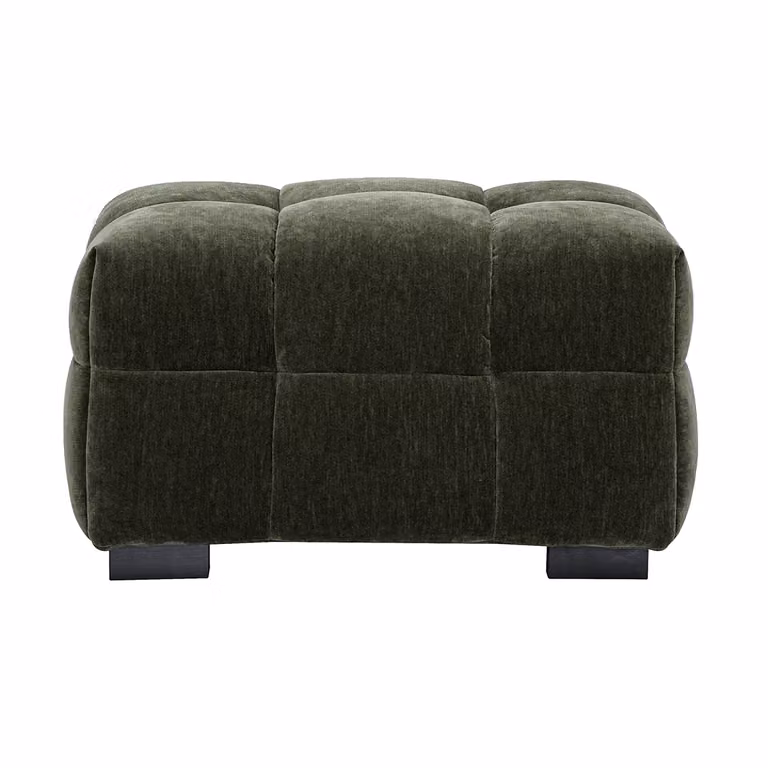 Puf reposapiés Miliboo de diseño moderno en terciopelo verde caqui, An/P/Al: 55 x 43 x 43 cm