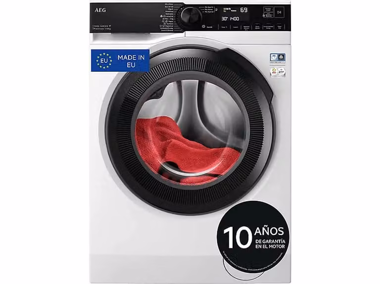 Lavadora de carga frontal AEG color blanco con programas de vapor y control por aplicación