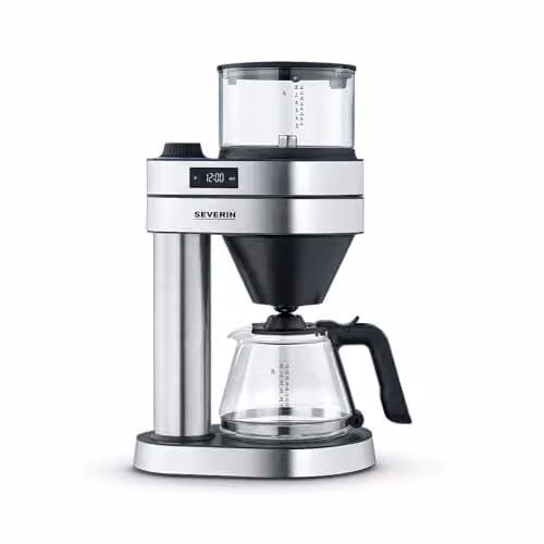 Cafetera de goteo Severin Caprice KA 5762 con jarra de cristal, temporizador y función de mantener caliente, acero inoxidable y negro matte