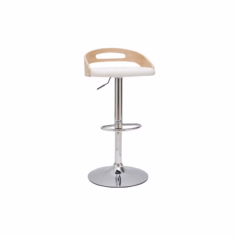 Taburete de bar ajustable Miliboo de diseño moderno en color blanco con estructura de madera y metal