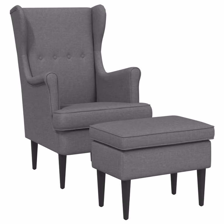 Set de sillón relax y pouf vidaXL moderno en color gris oscuro con tapicería de tela y estructura de madera y metal