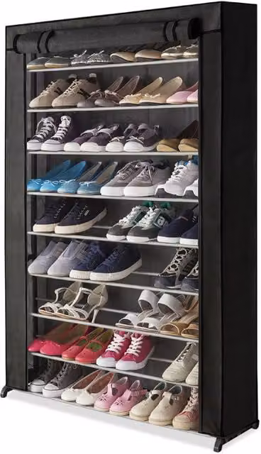 Zapatero con funda protectora FACILITYS para 50 pares, color negro, An/P/Al: 91 x 25 x 141 cm
