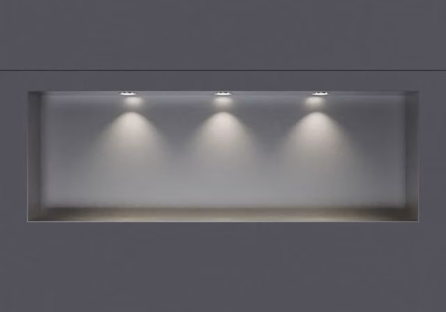 Nicho de ducha empotrado Bernstein en acero inoxidable con 3 focos LED cromados, An/P/Al: 90 x 30 x 10 cm
