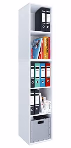 Librería y estante de oficina VCM en color blanco con estantes ajustables, An/P/Al: 35 x 37 x 184 cm