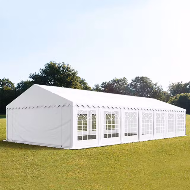 Carpa para fiestas TOOLPORT de PVC y acero galvanizado con ventanas y techo a dos aguas en color blanco, An/P/Al: 6 x 14 x 3 x 4 m