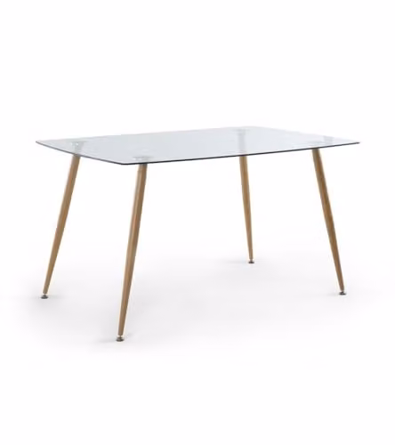 Mesa de comedor rectangular Home Heavenly Varsovia de cristal transparente y patas metálicas con diseño mid-century An/P/Al: 120 x 80 x 75 cm