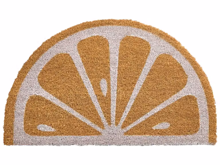 Felpudo Beliani de fibra de coco con diseño de limón en colores naranja y amarillo, antideslizante, An/P: 75 x 45 cm