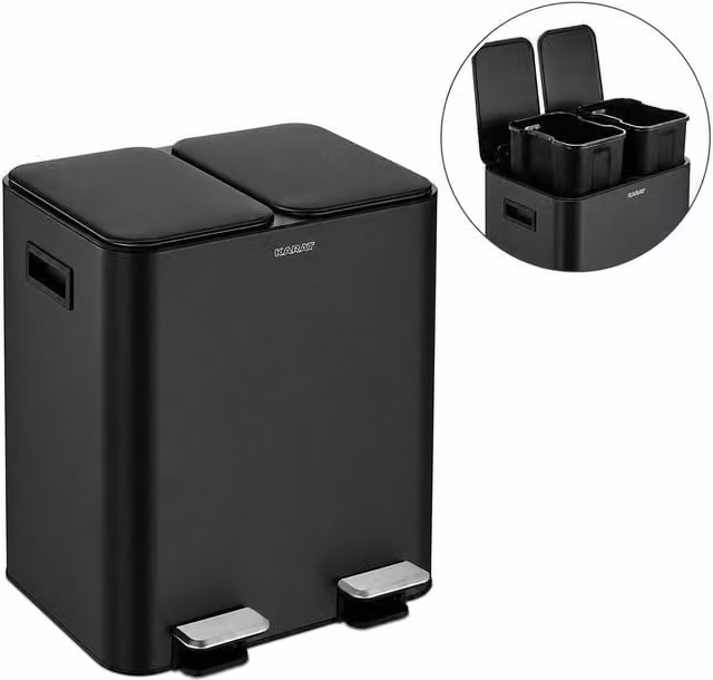 Cubo de basura con pedal Karat Logan de 2 x 15 l en color negro con sistema soft close y cubo interior extraíble