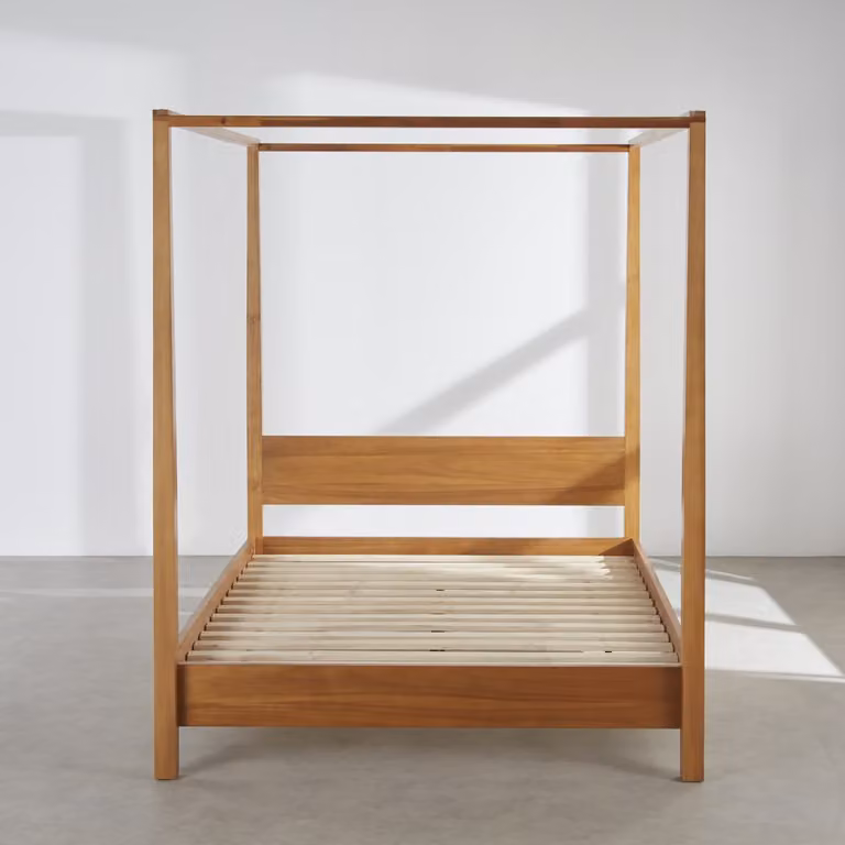 Cama de baldaquino Maisons du Monde en madera de acacia y caucho color marrón de 160 x 200 cm