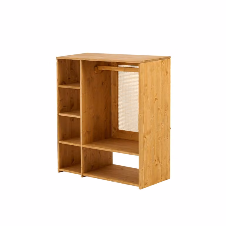 Armario infantil Montessori Hannun de madera de abeto en color marrón con estantería abierta y estilo escandinavo