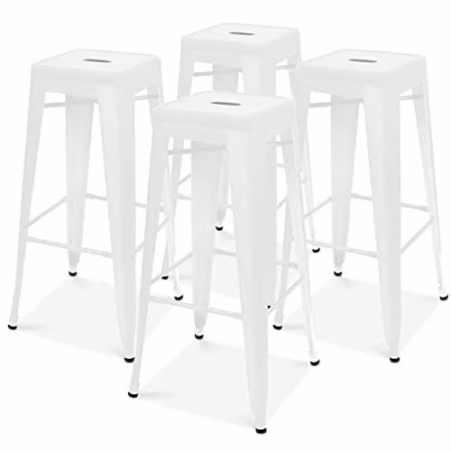 Juego de 4 taburetes de bar Oviala de metal apilables en color blanco mate