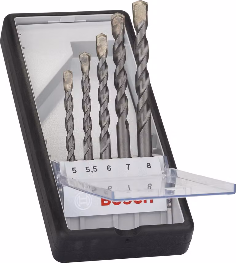 Juego de 5 brocas para hormigón Bosch CYL-3 línea Robusta con punta de carburo en color plata, de 5 a 8 mm