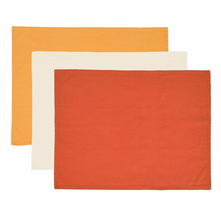Set de 3 paños de cocina Sensei Maison de algodón y lino en colores castaño, caramelo y naranja, An/P: 50 x 70 cm