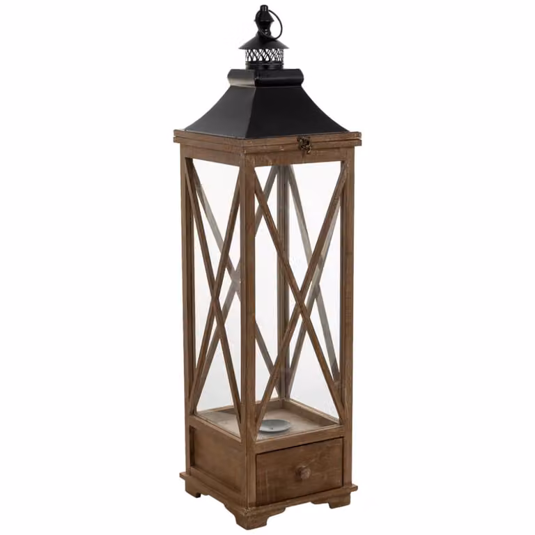 Farol rústico de madera Wanderlust deco marrón An/P/Al: 25 x 25 x 93,5 cm