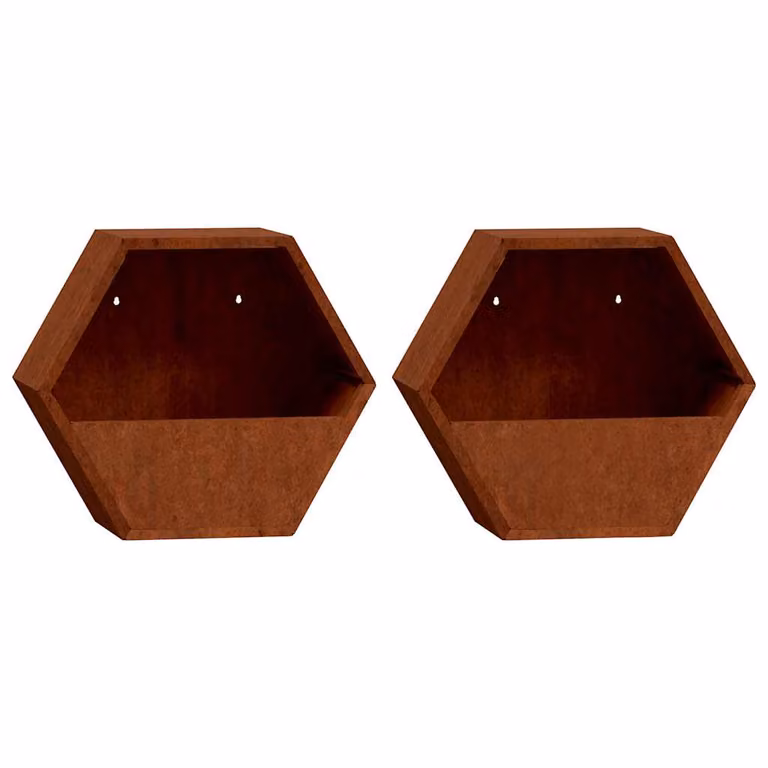 Set de 2 jardineras de pared vidaXL en acero corten color marrón, An/Al/P: 46 x 40 x 10 cm