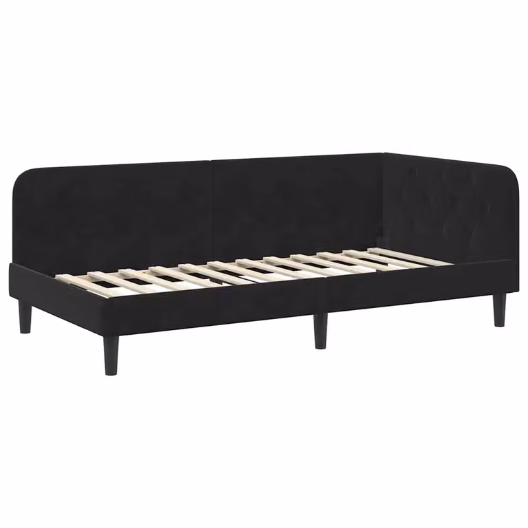 Estructura de cama de esquina tapizada vidaXL en terciopelo negro de 90 x 200 cm