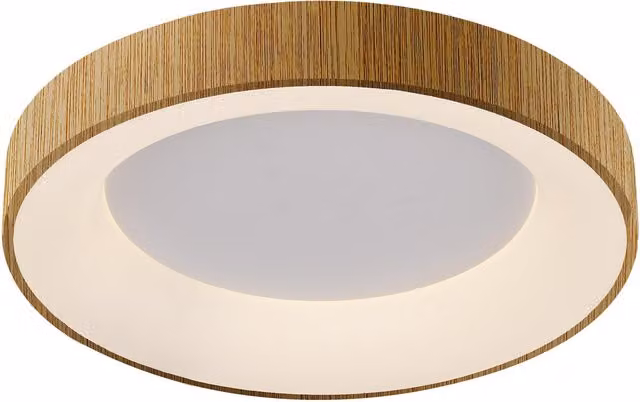 Plafón LED redondo Mantra de madera clara con pantalla acrílica, 3800 lm, CCT 2700K-5000K, Diámetro: 38 cm, IP20