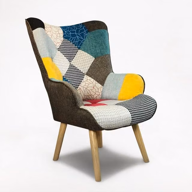 Sillón relax tipo butaca Patchy Chic de AHD AMAZING HOME DESIGN con reposabrazos, diseño patchwork multicolor y estructura de madera sólida, An/P/Al: 98 x 68 x 76 cm