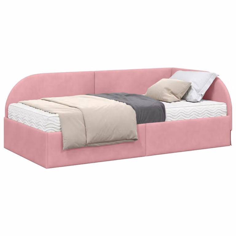 Estructura de cama de esquina con 2 colchones de espuma vidaXL en terciopelo rosa, An/P: 90 x 200 cm