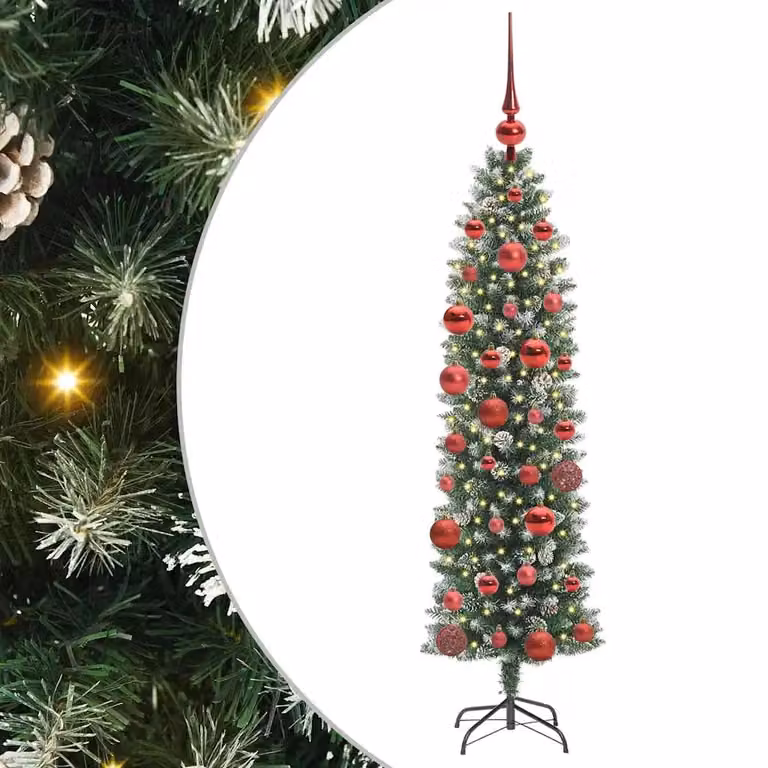 Árbol de Navidad artificial moderno vidaXL con luces LED blanco cálido, color verde y blanco, Altura: 150 cm