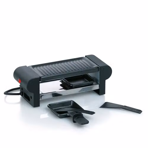 Mini raclette con plancha Kela Bernina para 2 personas, acero con revestimiento antiadherente, color plata y negro, 350 vatios, An/P/Al: 29,5 x 10,5 x 10,5 cm