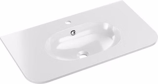 Lavabo empotrado ovalado de resina mineral MEUBLORAMA en blanco brillante con rebosadero, Ancho: 80 cm