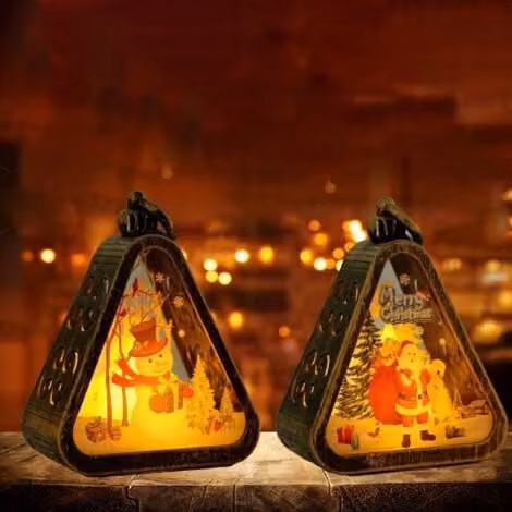 Set de 2 Faroles Navideños Vintage ULISEM con Velas LED de Efecto Parpadeo en Color Marrón y Multicolor