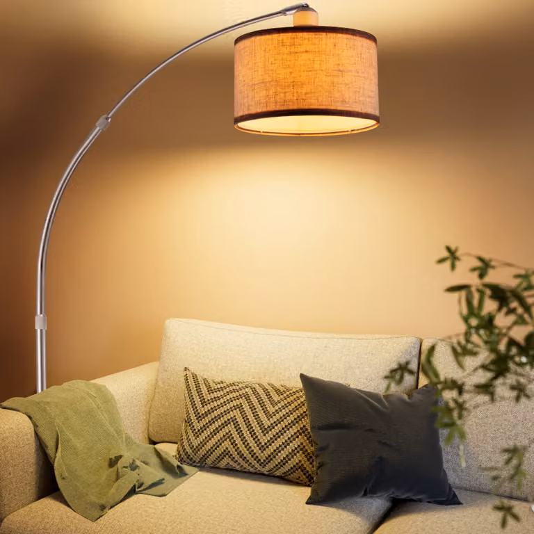 Lámpara de pie de arco Monzana con base de mármol y altura ajustable, color gris