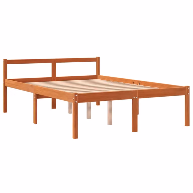 Cama para mayores vidaXL de madera maciza de pino color marrón con acabado encerado, An/P: 140 x 200 cm