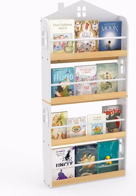Estantería infantil NORTHIX con forma de casa de 4 niveles en blanco, beige y multicolor, An/P/Al: 80 x 15 x 130 cm