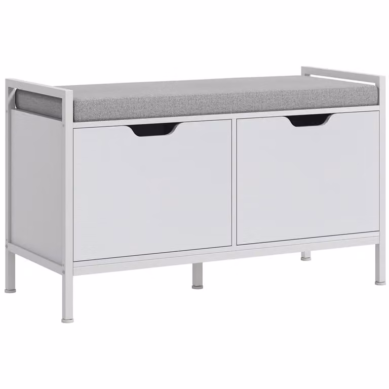 Banco zapatero Homcom moderno en color blanco y gris, fabricado en MDF y metal, An/P/Al: 84 x 35 x 50 cm