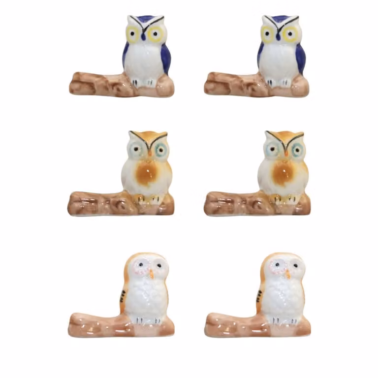 Set de 6 cuchillos para filete Aulica con bloque de búhos de porcelana en colores azul, marrón, beige y multicolor