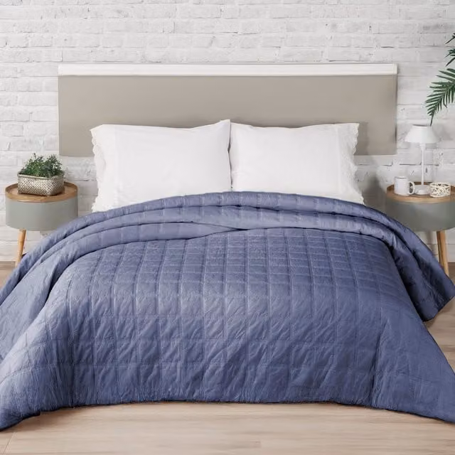 Colcha bouti Manterol de algodón efecto lavado en color azul para cama de An/P/Al: 200 x 180 cm