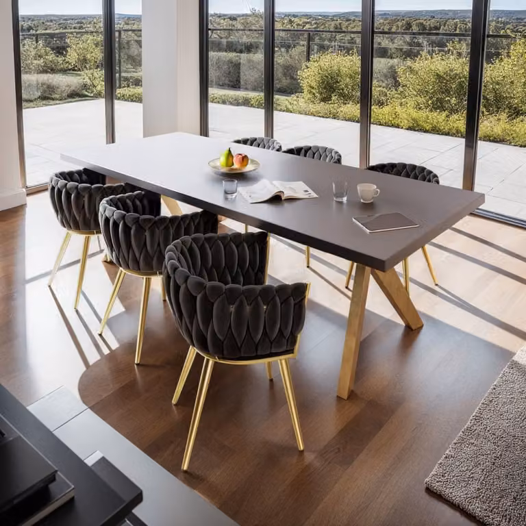 Juego de 6 sillas de comedor TecTake con tapizado de terciopelo y diseño moderno en negro y oro, An/P/Al: 60,5 x 55 x 75 cm
