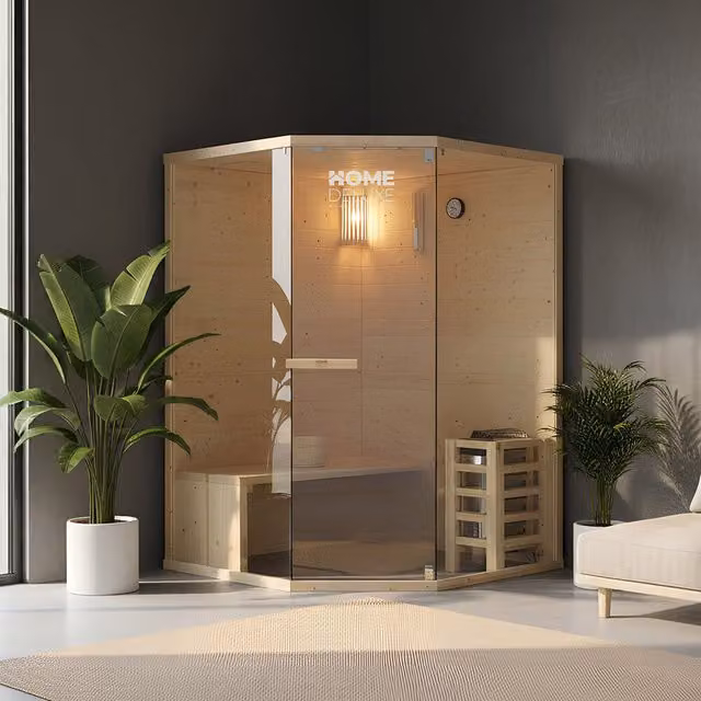 Sauna tradicional finlandesa Home Deluxe ARUNA L de madera color marrón An/P: 190 x 130 cm