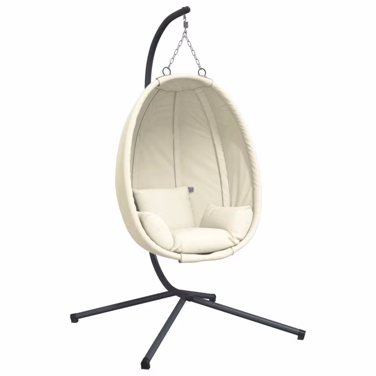 Silla colgante huevo vidaXL con soporte de acero y tela beige para jardín y lounge