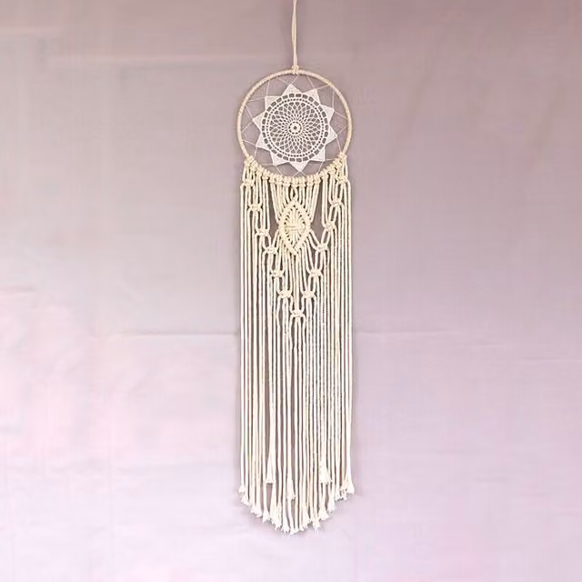Decoración de pared de macramé XISRENS con diseño mandala abstracto y geométrico en blanco y negro estilo boho