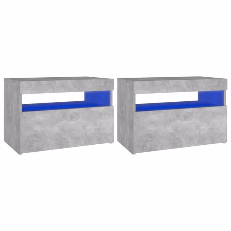 Juego de 2 mesitas de noche Maison Chic con iluminación LED integrada en madera gris y negro, An/P/Al: 60 x 35 x 40 cm