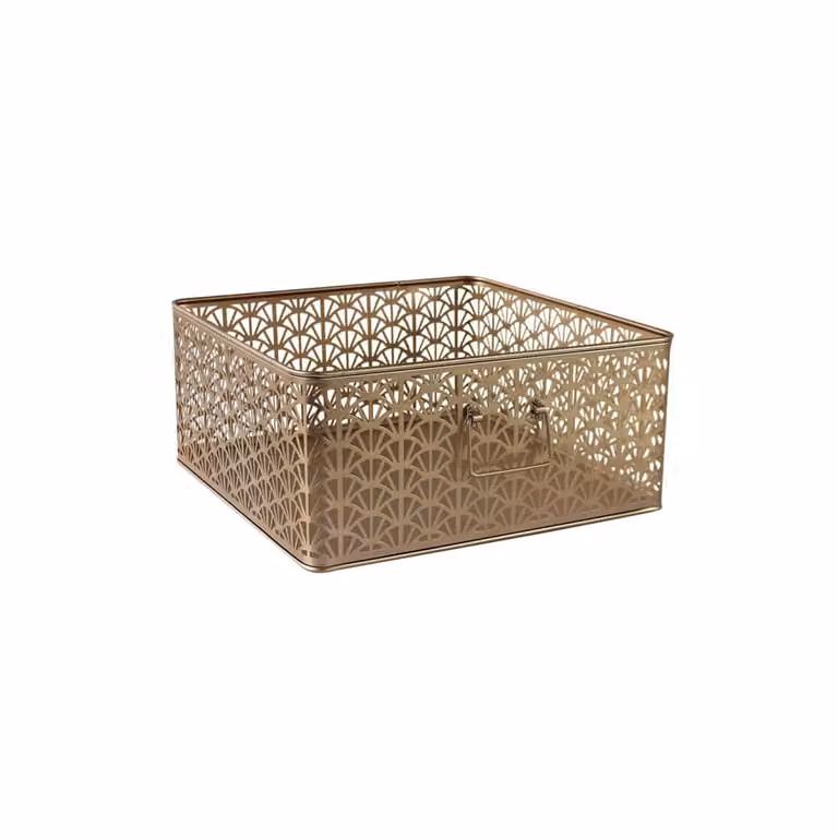 Cesta de almacenamiento de metal con asas y diseño calado Box and Beyond, color dorado, An/P/Al: 32 x 32 x 14 cm